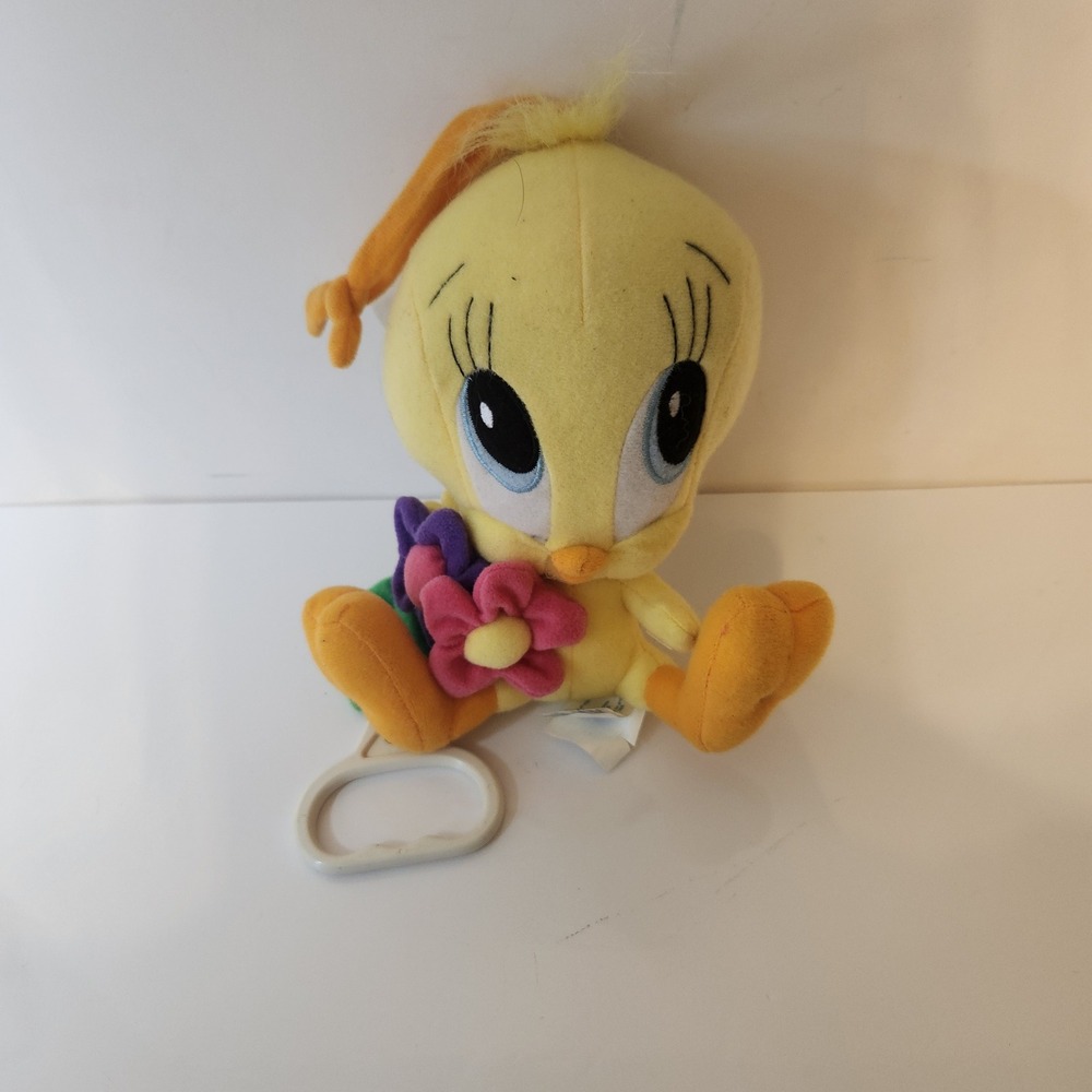 Looney Tunes Tweety Bird Plush Clip On‎ Toy Yellow Canary with Flower 7 Inch